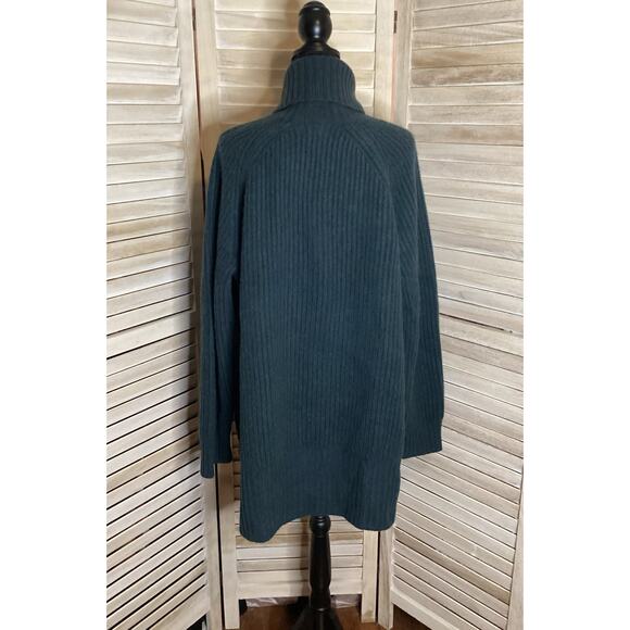 Naadam 100% Cashmere Thick Ribbed Knit Turtleneck Tunic Sweater Green 1x - Picture 5 of 9
